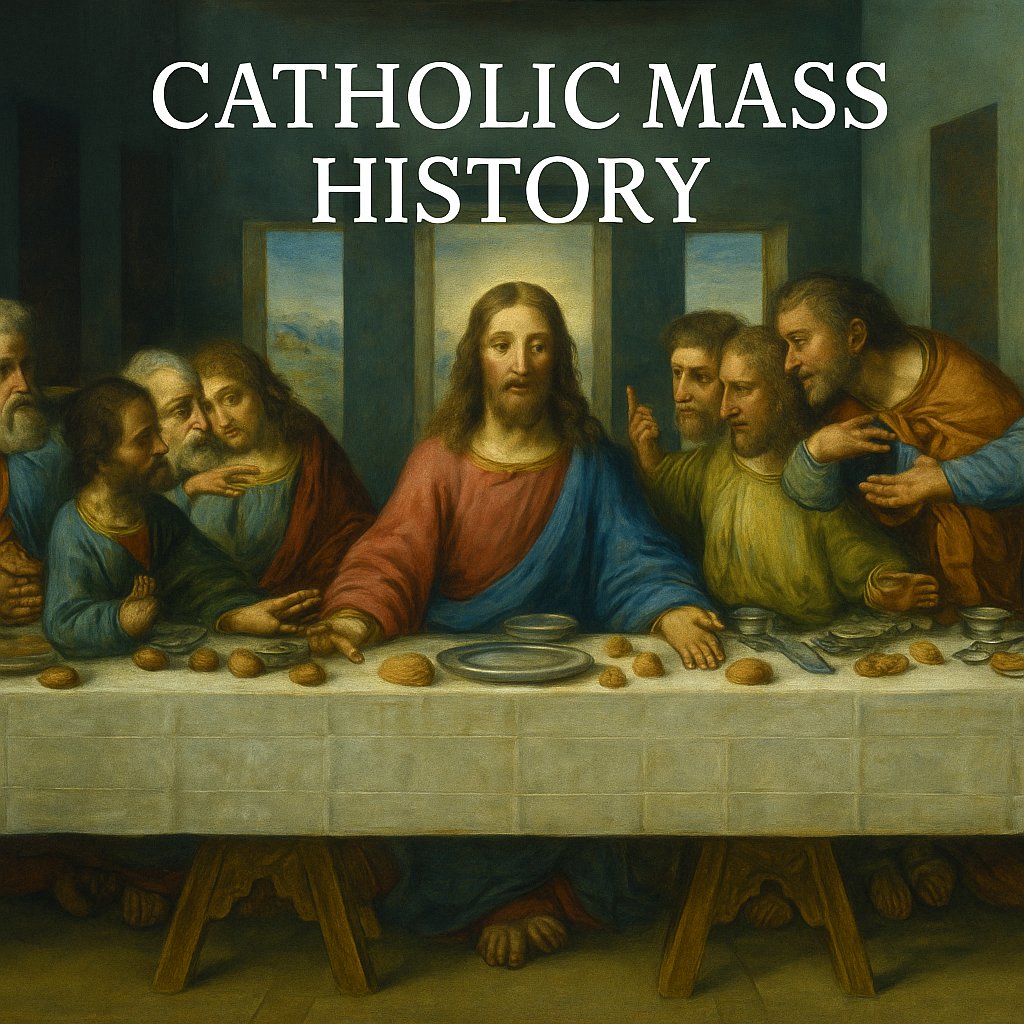The Last Supper scene illustrating the beginning of Catholic Mass history with Jesus and His apostles The Last Supper scene illustrating the beginning of Catholic Mass history with Jesus and His apostles